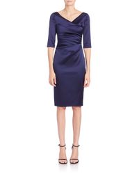 Talbot Runhof | Blue Ruched Satin Sheath | Lyst