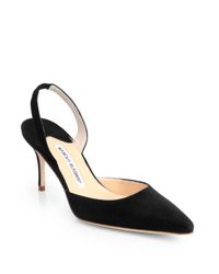 Manolo Blahnik | Black Carolyne Suede Slingback Pumps | Lyst