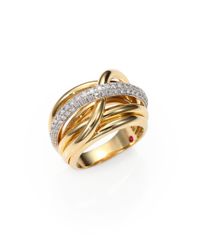 Roberto Coin | Classica Diamond & 18k Yellow Gold Crossover Ring | Lyst