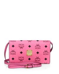 MCM | Pink Color Visetos Coated Canvas Crossbody Wallet | Lyst