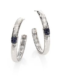 John Hardy | Metallic Palu Black Sapphire & Sterling Silver Medium Hoop Earrings/2 | Lyst