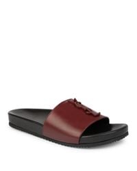 Saint laurent joan hot sale logo leather slides