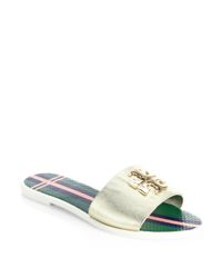 tory burch logo metallic jelly slide