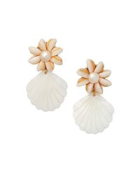Brinker & Eliza White Royal Palm 24k Goldplated Cowrie Shell & Mother-of-pearl Earrings