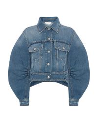 cropped denim jacket puff shoulders