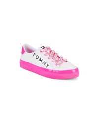 tommy hilfiger white and pink sneakers