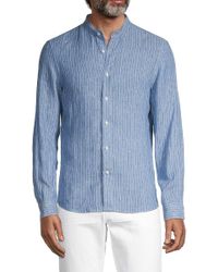 Brunello Cucinelli Blue Striped Linen-blend Shirt for men