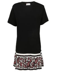 RED Valentino - Black Pleated Hem T-shirt Dress - Lyst