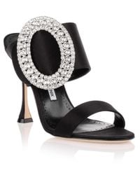 Manolo Blahnik Fibiona Black Satin Crystal Sandal Us
