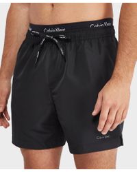 Calvin Klein Double Waistband Swim Shorts in Black for Men - Lyst