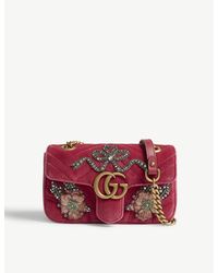 Gucci Gg Marmont Velvet Cross-body Bag in Red - Lyst