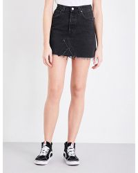 black denim distressed skirt