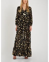 black dress with gold leaves