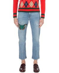 Mountaineer beton stege Gucci Denim Butterfly-embroidered Regular-fit Straight Jeans in Blue for Men  - Lyst