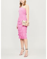 one shoulder fringe midi dress in pink
