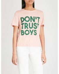 Claudie Pierlot Linen Don't Trust Boys T-shirt in Pink - Lyst