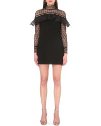 Self-Portrait Black Military Cape Ruffled Lace And Crepe Mini Dress