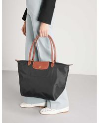 Longchamp Canvas Le Pliage Large Nylon Shoulder Tote in Black/Gold (Black)  | Lyst