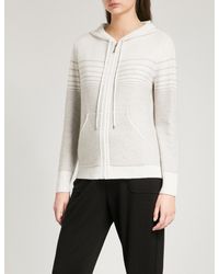 St. John White Striped Cashmere-blend Hoody