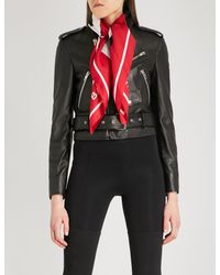 black leather jacket with scarf