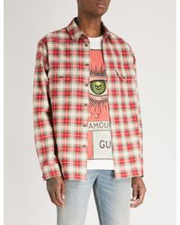 Gucci Embroidered Tartan Cotton-flannel Shirt for Men - Lyst