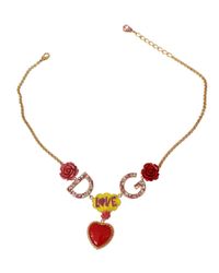 Dolce & Gabbana Multicolor Gold Crystal Heart-embellished Necklace