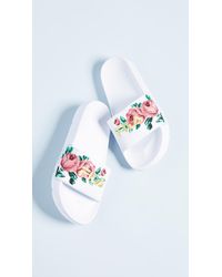 fila womens drifter rose embroidered white slide sandals