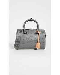 MCM Leather Essential Monogrammed Boston Bag in Charcoal (Gray) - Lyst