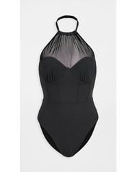 Jonathan Simkhai Synthetic Asha Mesh Bustier One Piece Swimsuit In Black Lyst