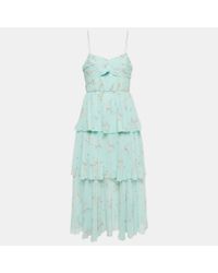 knee length dresses for ladies Rent Yellow Crossover Tiered Floral Chiffon Dress by Self Portrait