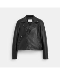 COACH Leather Rexy Varsity Jacket in Black | Lyst
