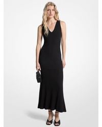 Michael Kors Logo Tape Ribbed Knit Dress in Black | Lyst