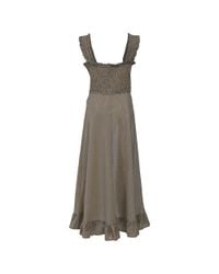 ganni ruffled seersucker midi dress Ganni Ruffled Smocked Checked Organic Cotton-Blend Seersucker Midi Dress In  Purple - 50% Off