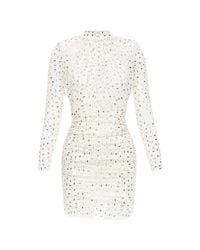 self portrait white beaded sequin v-neck mini dress Marbella Sequin Embellished Scoop Neck Ruffle Hem Mini Dress White XS main image 0