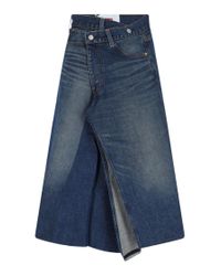 Junya Watanabe Asymmetric Paneled Pleated Denim Midi Skirt
