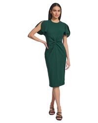 calvin klein green scuba dress Crepe Split V-neck Sheath in replacer-import