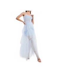 BCBGMAXAZRIA Ruffle Halter Chiffon Gown in Blue | Lyst