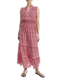 Max Studio Smocked Fit & Flare Maxi Dress in Blue | Lyst