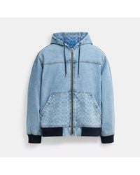 COACH Signature Denim Hooded Zip Up Jacket in Blue for Men