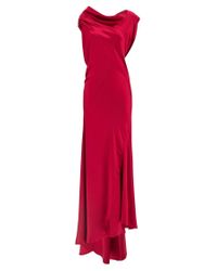 パーティードレス a Ferretti Silk-Effect Satin Evening Dress With Curled Alberta Ferretti Draped Silk Satin Gown in Green | Lyst