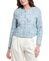 Nanette Lepore Tweed Open-Front Blazer Jacket in Gray | Lyst