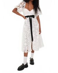 For Love & Lemons Emmeline Embroidery Midi Dress in Pink | Lyst