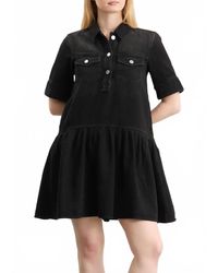 ganni kress soft denim dress Ganni Black Washed Kress Soft Denim Mini Shirt Dress M Ganni