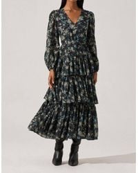 Astr Theiria Tiered Ruffle Sleeveless Maxi Dress in Black