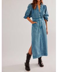 Free People Mirenia Denim Midi Dress in Blue | Lyst