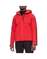 adidas Originals Synthetic 3-stripe Down Hooded Jacket in Scarlet/Scarlet  (Red) for Men - Lyst