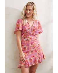 Astr Elizabeth Floral Mini Dress Pink Multi