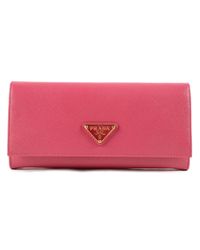 Prada Pink Saffiano Triangolo Wallet