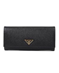 Prada - Black Saffiano Triangolo Continental Wallet - Lyst