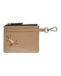 Maison Kitsuné Leather Beige Chillax Fox Zipped Card Holder in 